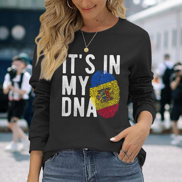 Its In My Dna Moldawien Flagge Fingerabdruck Langarmshirts Geschenke für Sie
