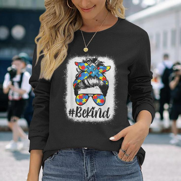 Be Kind Autism Awareness Girl Messy Bun Hair Long Sleeve T-Shirt T-Shirt Gifts for Her