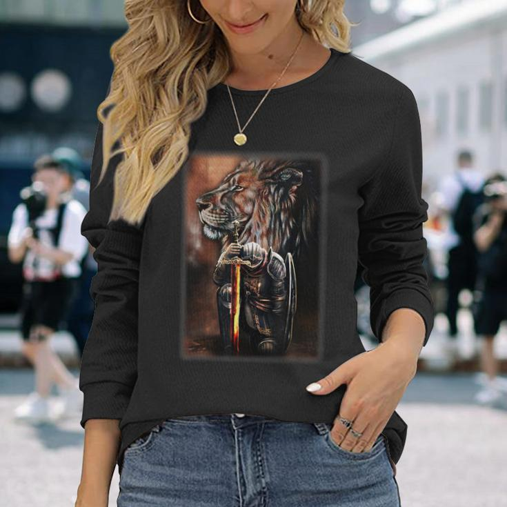 Knight Templar God Lion Christian Jesus Lover Long Sleeve T-Shirt Gifts for Her
