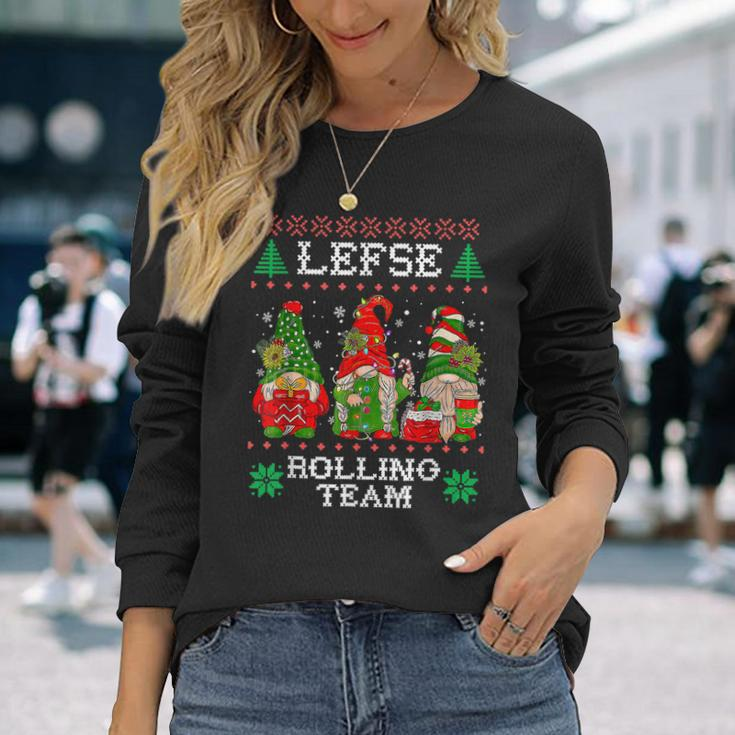 Lefse Rolling Team Gnome Baking Tomte Matching Christmas Men Women Long Sleeve T-shirt Graphic Print Unisex Gifts for Her