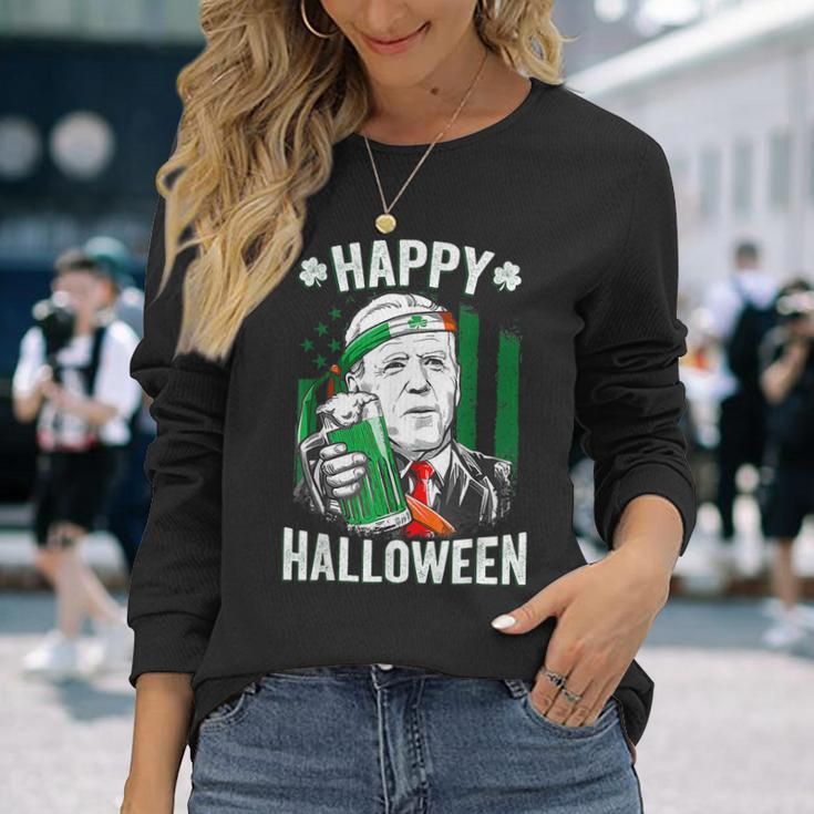 Leprechaun Biden Happy Halloween For St Patricks Day Long Sleeve T-Shirt Gifts for Her