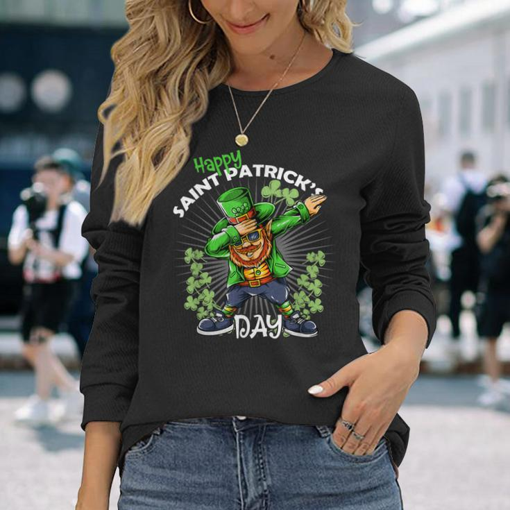 Leprechaun Dabbing Happy Saint Patricks Day Shamrock Lucky Long Sleeve T-Shirt Gifts for Her