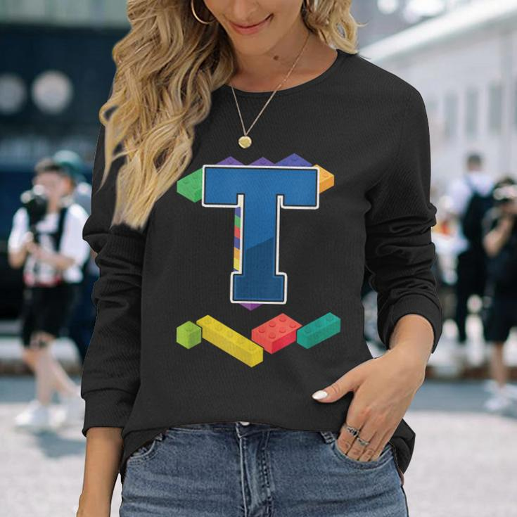 Letter Master Builder Alphabet Last Name Building Blocks Long Sleeve T-Shirt T-Shirt Gifts for Her