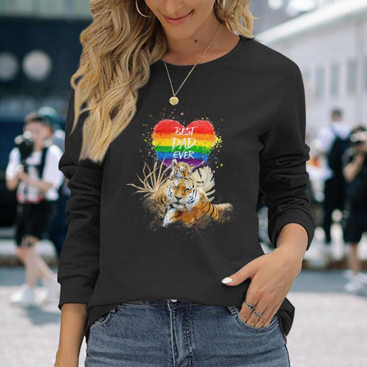 Lgbtq Pride Daddy Tiger With Baby Best Dad Ever Long Sleeve T-Shirt T-Shirt Gifts for Her