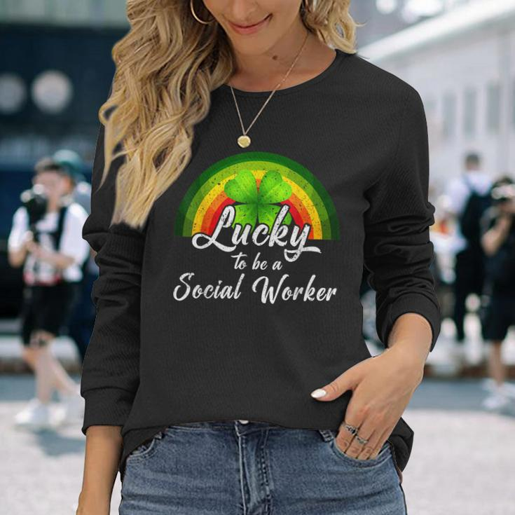 Lucky To Be A Social Worker St Patricks Day Rainbow Long Sleeve T-Shirt Gifts for Her