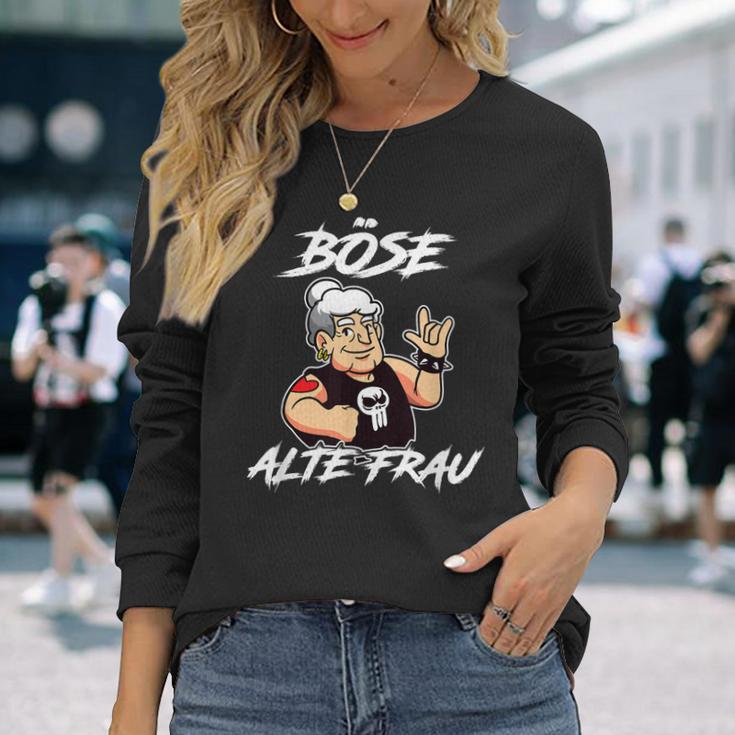 Lustiges Schwarz Langarmshirts Böse Alte Frau Cartoon für Damen Geschenke für Sie