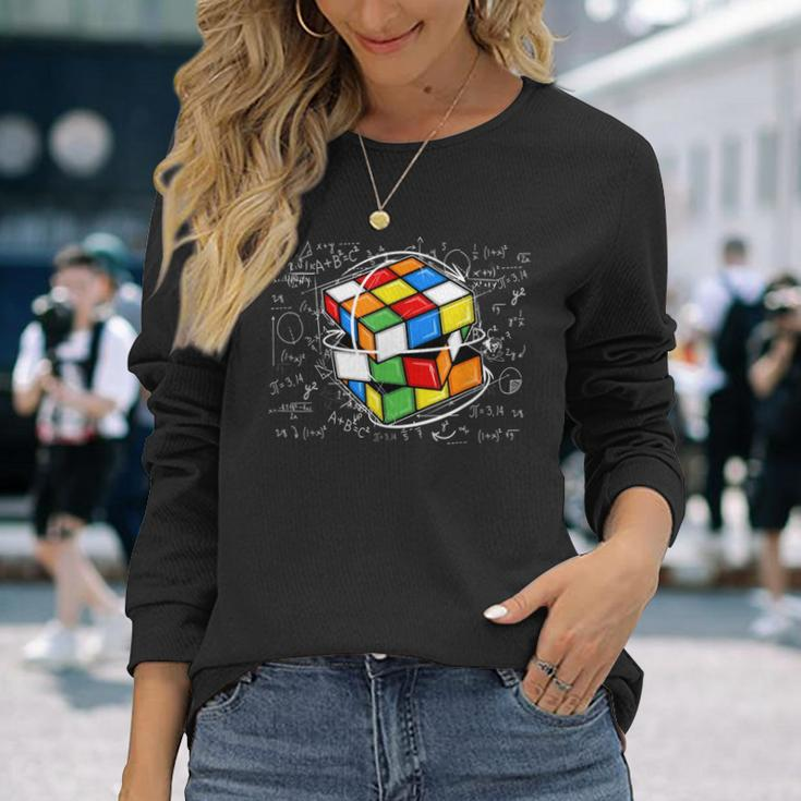 Math Cuber Speed Cubing Puzzle Lover Cube Youth Adult Long Sleeve T-Shirt Gifts for Her
