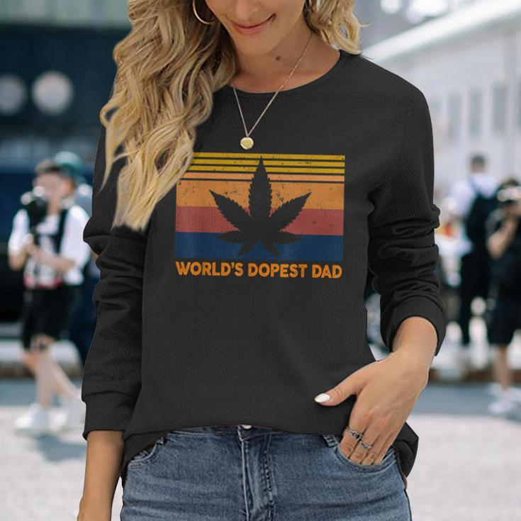 Mens Worlds Dopest Dad Weed Cannabis 420 Vintage Gift Men Women Long Sleeve T-shirt Graphic Print Unisex Gifts for Her