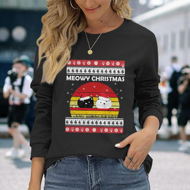 Meowy Cat Ugly Christmas Sweater Long Sleeve T-Shirt Gifts for Her