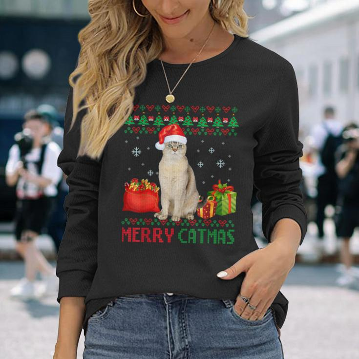 Merry Catmas Cat Ugly Christmas Burmilla Mom Dad Long Sleeve T-Shirt T-Shirt Gifts for Her