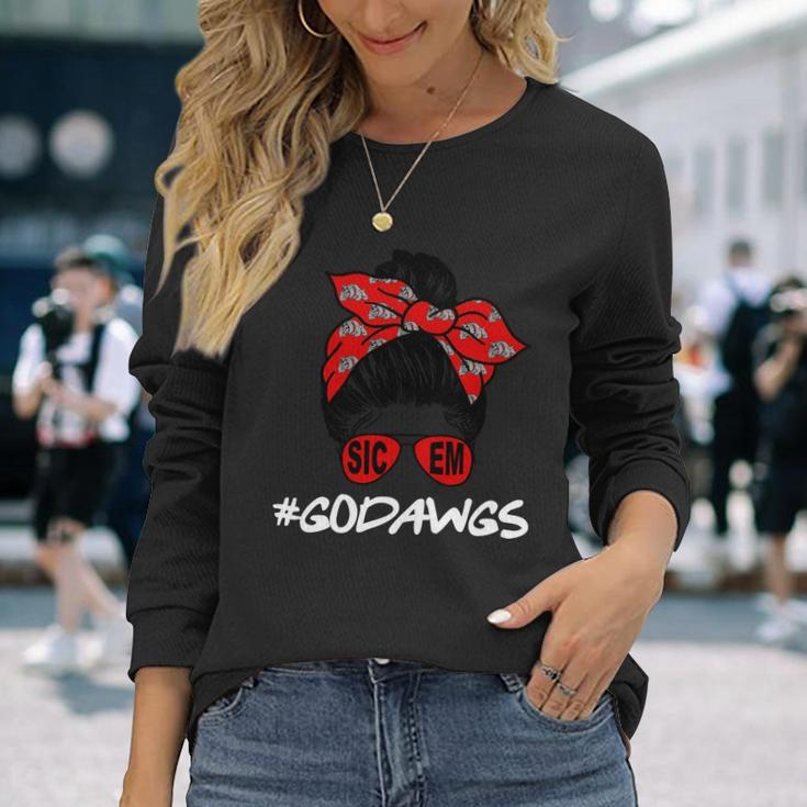 Messy Bun Go Dawgs Sic Em Georgia Football Long Sleeve T-Shirt Gifts for Her