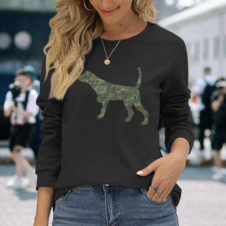 Military Pointer Camo Print Us Dog Pet Veteran Men Gift Men Women Long Sleeve T-shirt Graphic Print Unisex Gifts for Her