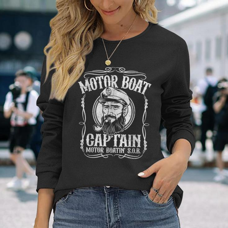 Motor Boat Captain Pontoon Boating Motor Boatin Lake Long Sleeve T-Shirt Gifts for Her