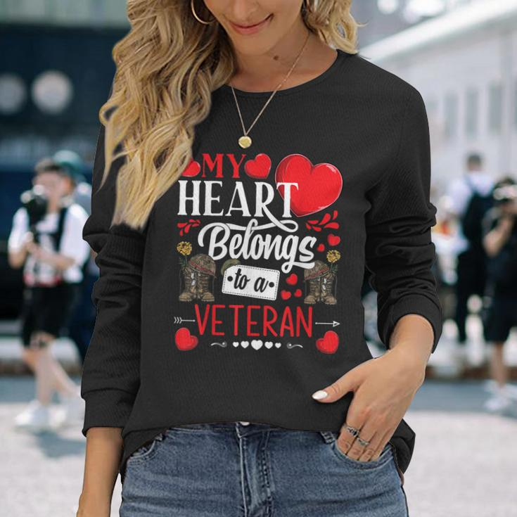 My Heart Belongs To A Veteran Awesome Valentines Day Men Women Long Sleeve T-shirt Graphic Print Unisex Gifts for Her