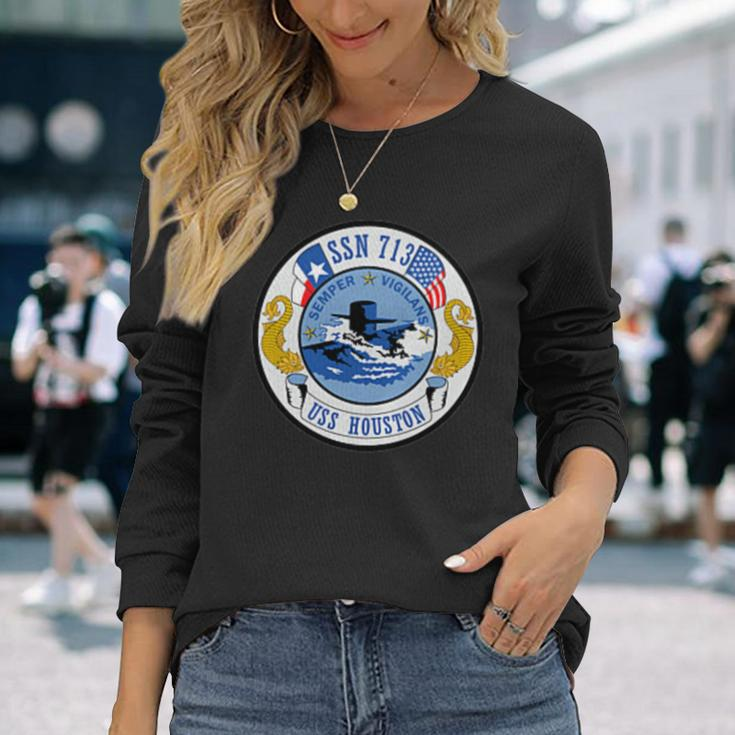 Navy Submarine Ssn 713 Uss Houston Military Veteran Patch Long Sleeve T-Shirt Gifts for Her