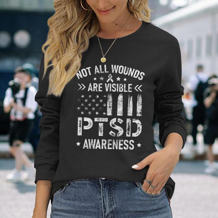 Not All Wounds Are Visible Ptsd Awareness Us Veteran Soldier Long Sleeve T-Shirt Gifts for Her