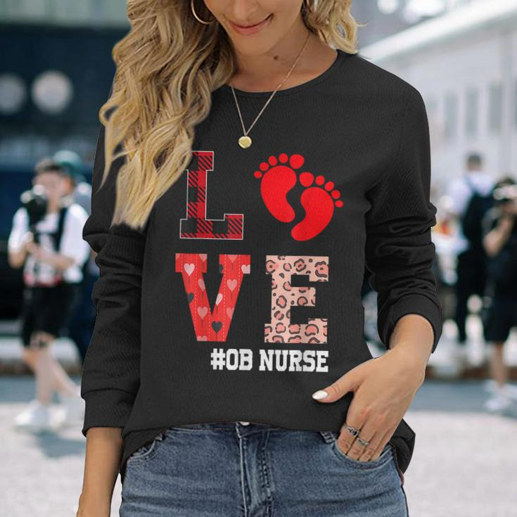 Ob Nurse Love Valentines Day Leopard Plaid Hearts Nursing Men Women Long Sleeve T-shirt Graphic Print Unisex Gifts for Her