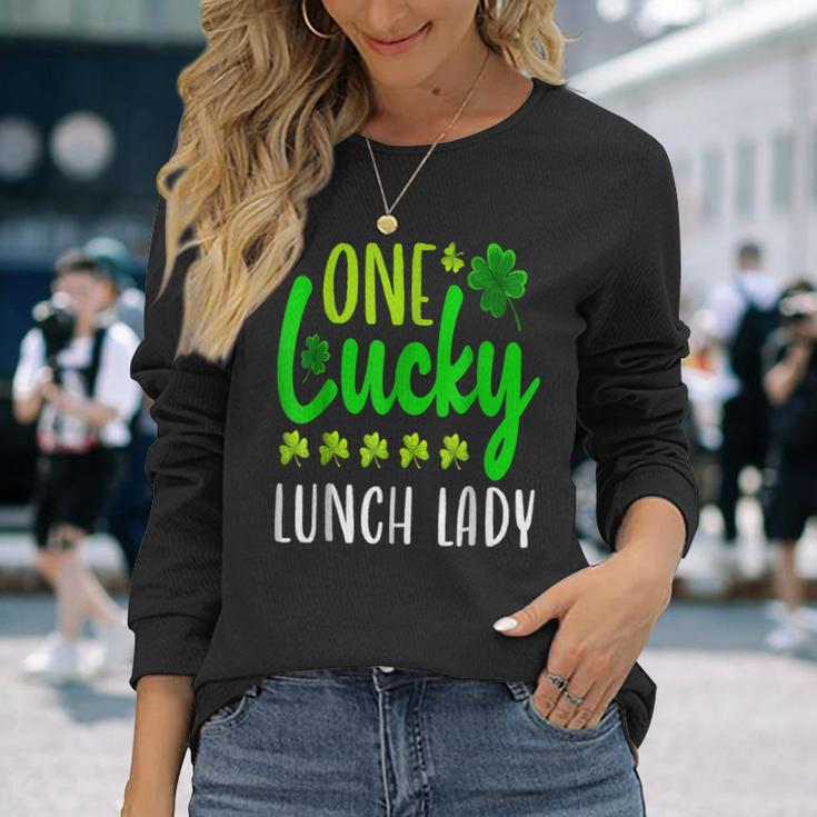 One Lucky Lunch Lady St Patricks Day Irish Shamrock Long Sleeve T-Shirt Gifts for Her