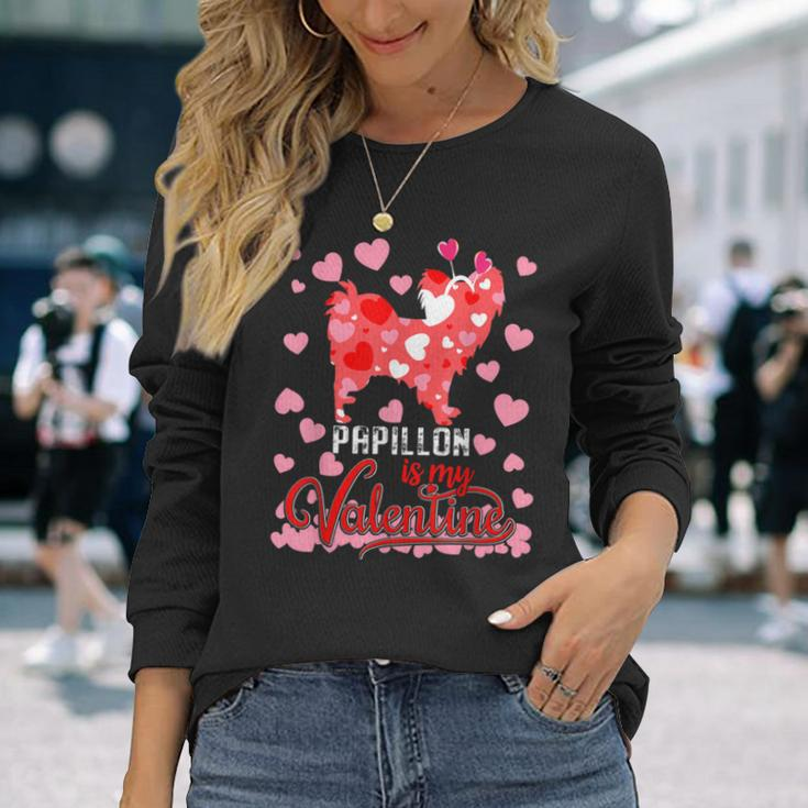 Papillon Is My Valentine Dog Lover Dad Mom Boy Girl Long Sleeve T-Shirt T-Shirt Gifts for Her