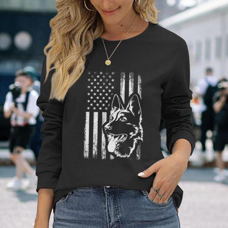 Patriotic German Shepherd American Flag Dog Lover Tshirt V3 Long Sleeve T-Shirt Gifts for Her