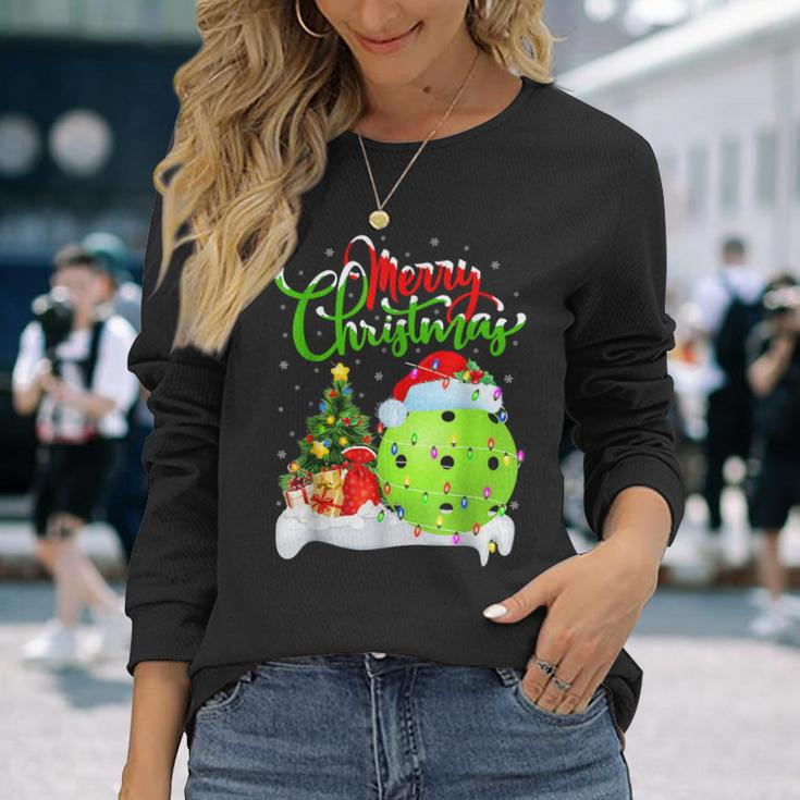 Pickleball Xmas Reindeer Santa Hat Pickleball Christmas 2022 Men Women Long Sleeve T-shirt Graphic Print Unisex Gifts for Her