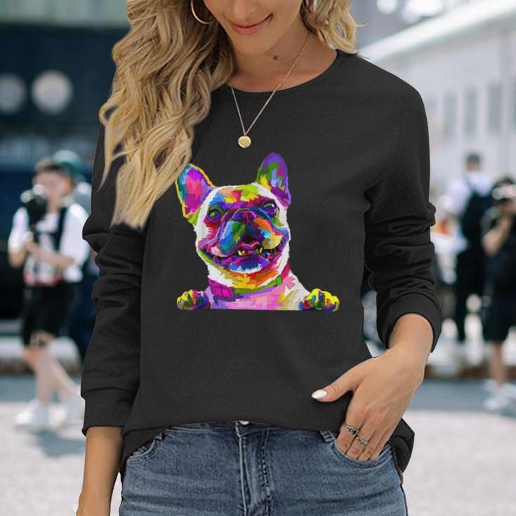 Pop Art Bulldog Mom Dog Dad Frenchie Long Sleeve T-Shirt T-Shirt Gifts for Her