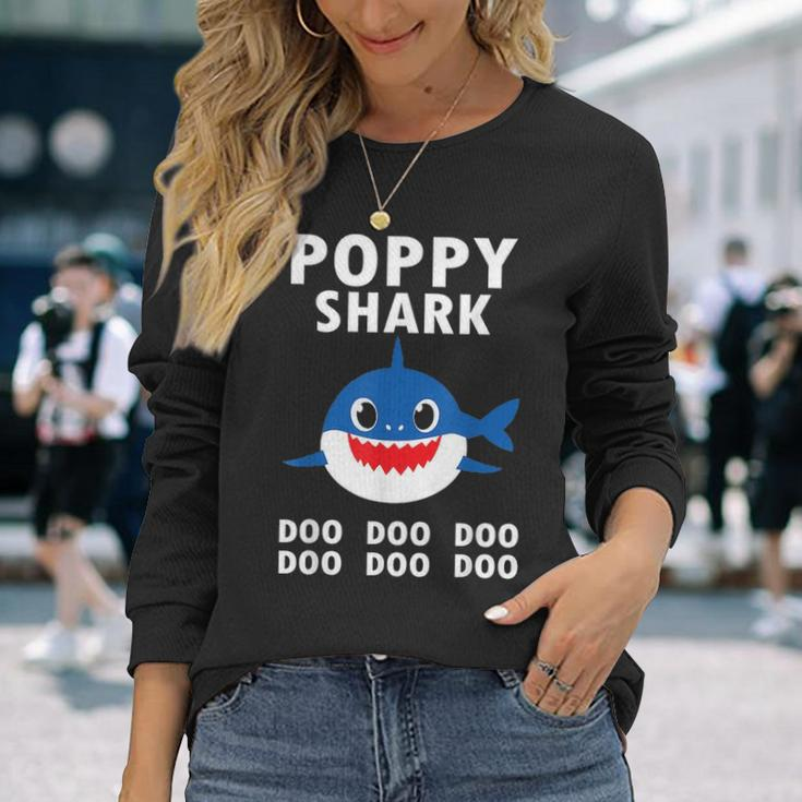 Poppy Shark Doo Doo Doo Fathers Day Poppy Long Sleeve T-Shirt Gifts for Her