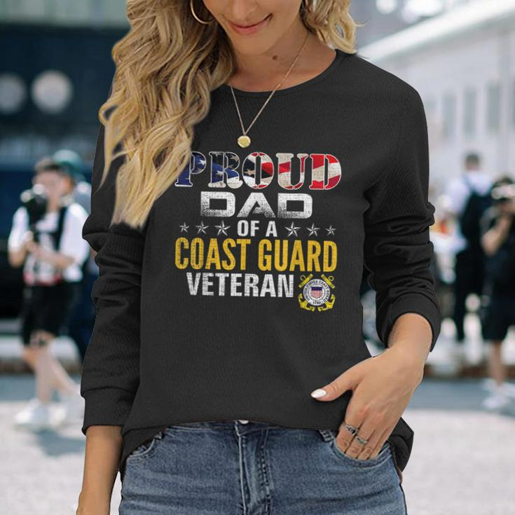 Proud Dad Of A Coast Guard Veteran American Flag Military Long Sleeve T-Shirt Gifts for Her