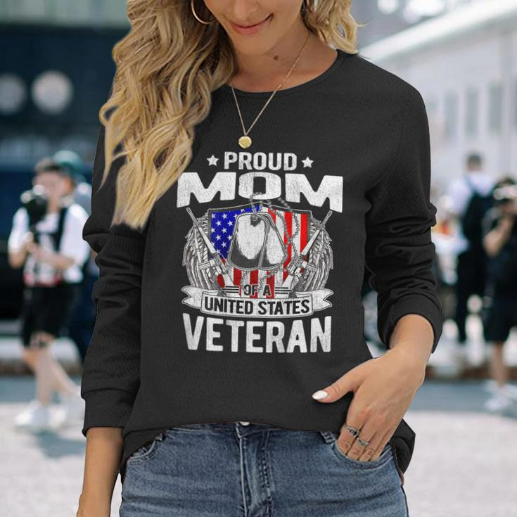Proud Mom Of A Us Veteran - Dog Tags Military Mother Gift Men Women Long Sleeve T-shirt Graphic Print Unisex Gifts for Her