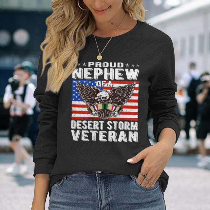 Proud Nephew Of Desert Storm Veteran Persian Gulf War Vet Men Women Long Sleeve T-shirt Graphic Print Unisex Gifts for Her