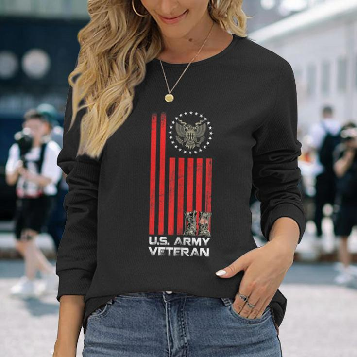 Proud Us Army Veteran Usa Flag Army Boots And America Flag Long Sleeve T-Shirt Gifts for Her