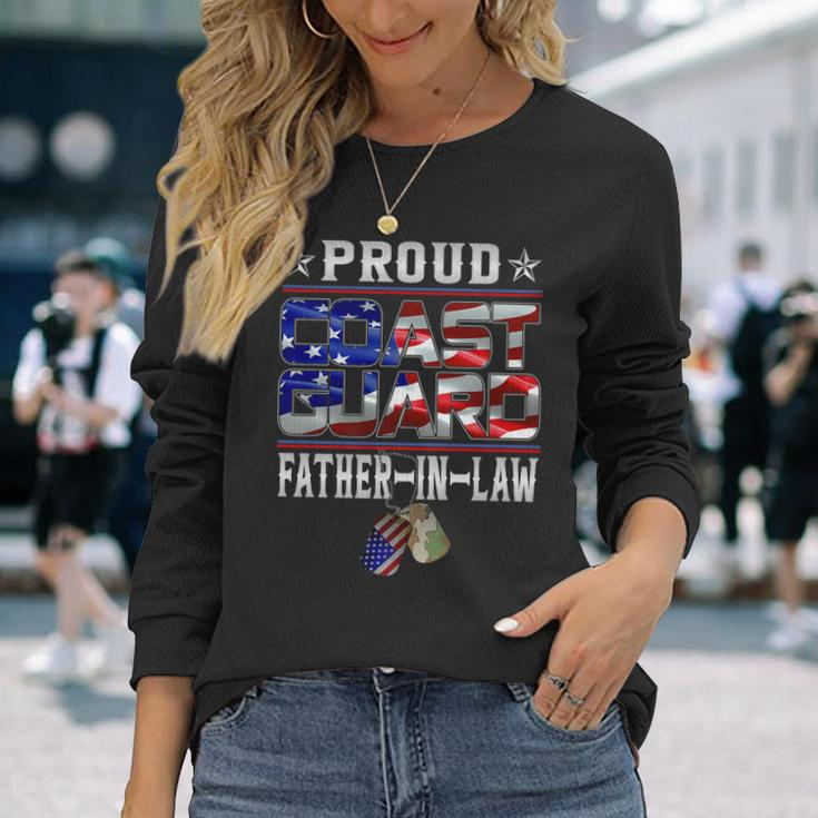 Proud Us Coast Guard Father-In-Law Dog Tags Military Long Sleeve T-Shirt Gifts for Her