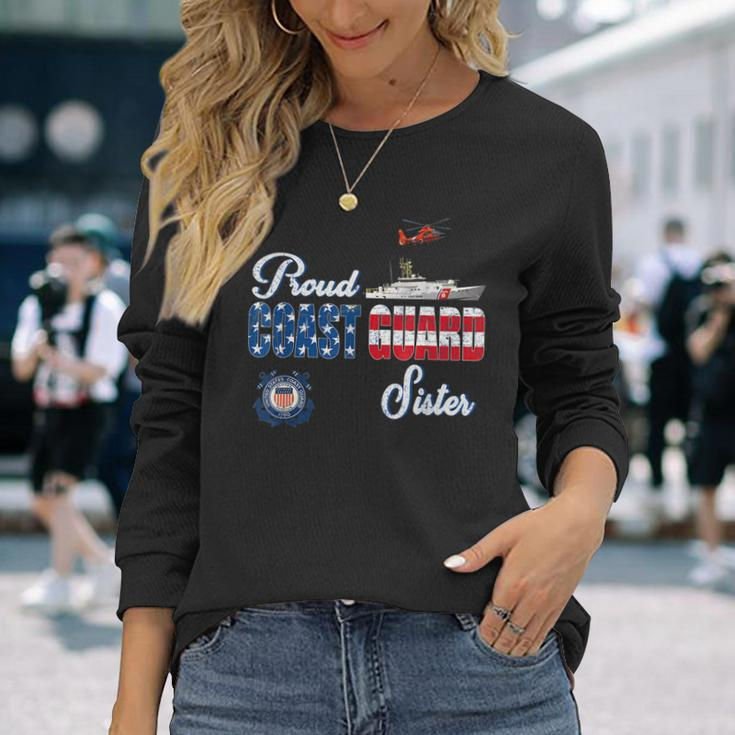 Proud Us Coast Guard Sister Us Military Family Gift V2 Men Women Long Sleeve T-shirt Graphic Print Unisex Gifts for Her
