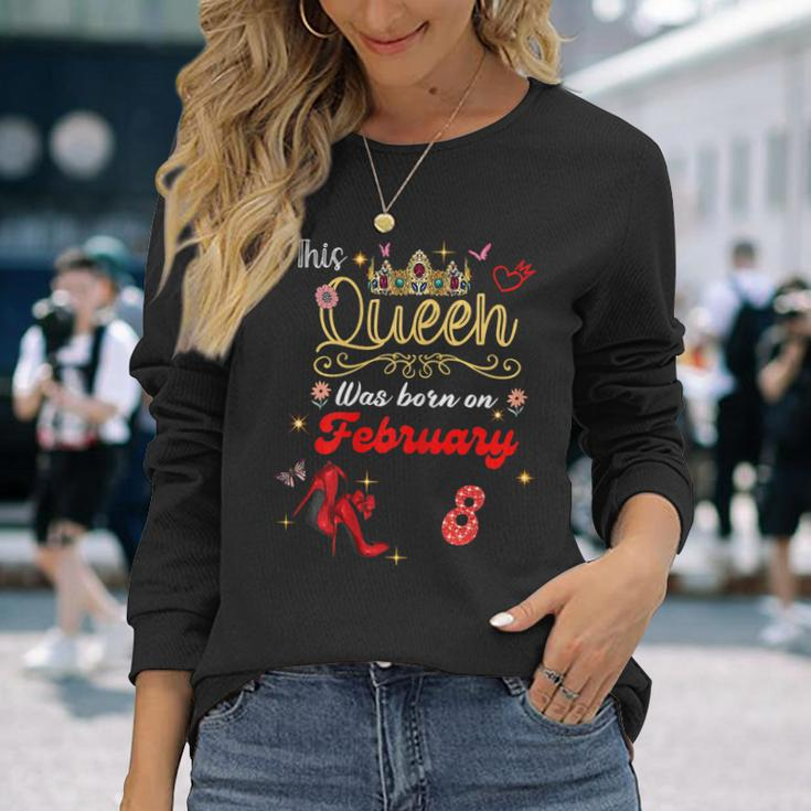 This Queen Was Born Am 8 Februar Geburtstag Frauen Langarmshirts Geschenke für Sie