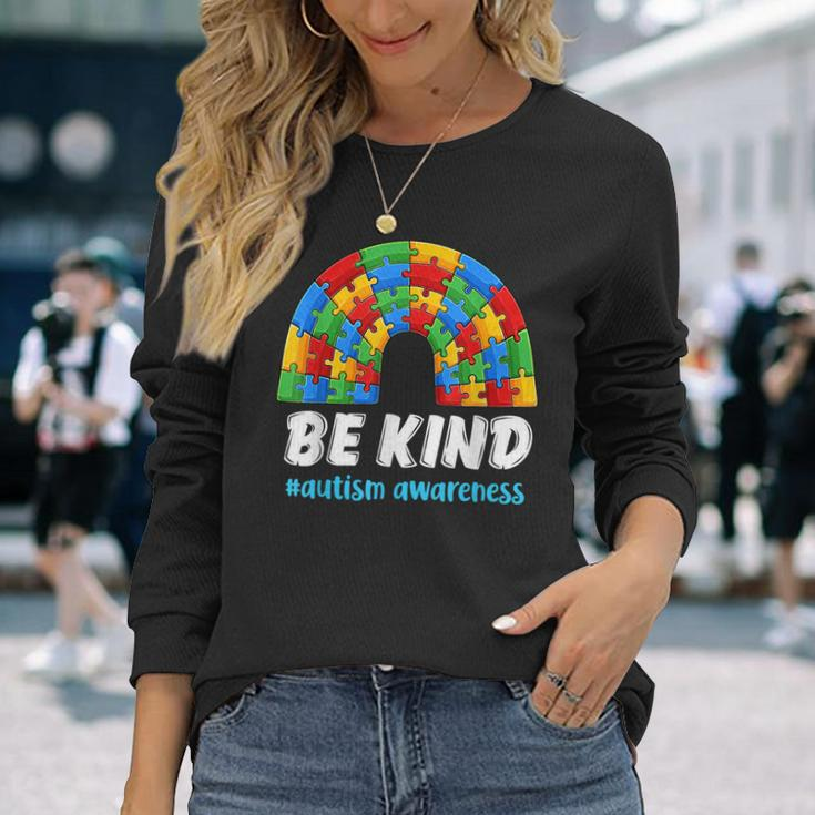 Rainbow Puzzle Autism Support Be Kind Autism Awareness Long Sleeve T-Shirt T-Shirt Gifts for Her