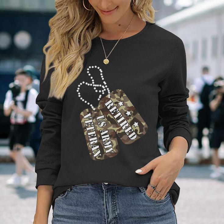 Retired Us Army Veteran Dog Tag Men Women Long Sleeve T-shirt Graphic Print Unisex Gifts for Her