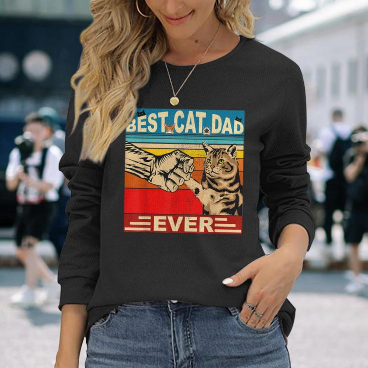Retro Best Cat Dad Ever Vintage Dads Kitty Lovers V2 Long Sleeve T-Shirt Gifts for Her