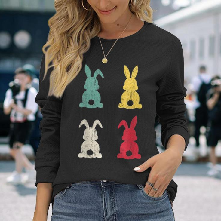 Retro Easter Bunny Cute Happy Easter Vintage Colorful Rabbit Long Sleeve T-Shirt Gifts for Her