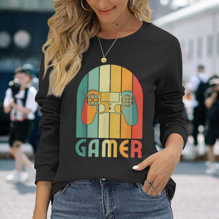 Retro Gamer Video Games Player For Game Player Gamer Dad Long Sleeve T-Shirt Gifts for Her