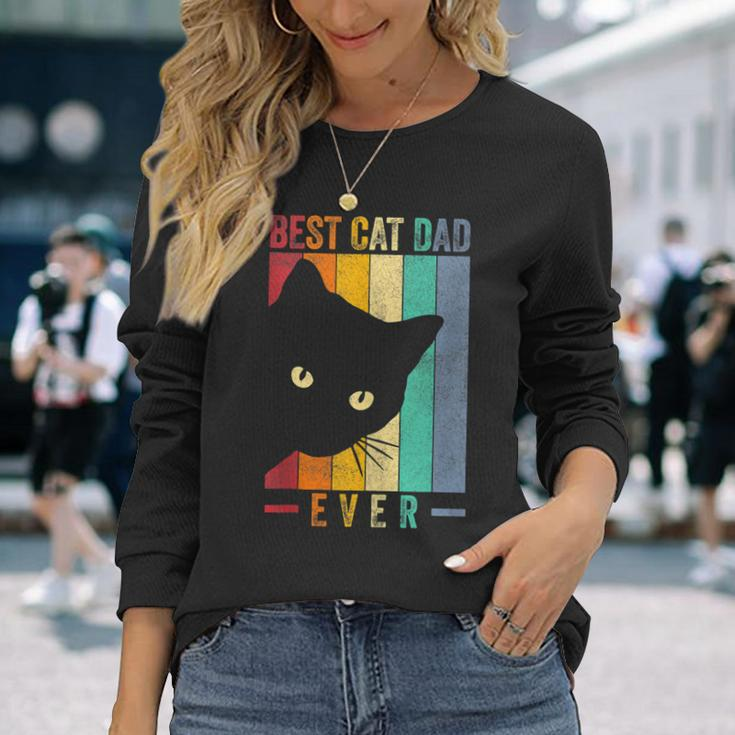 Retro Vintage Best Cat Dad Ever Cat Daddy Fathers Day Long Sleeve T-Shirt Gifts for Her