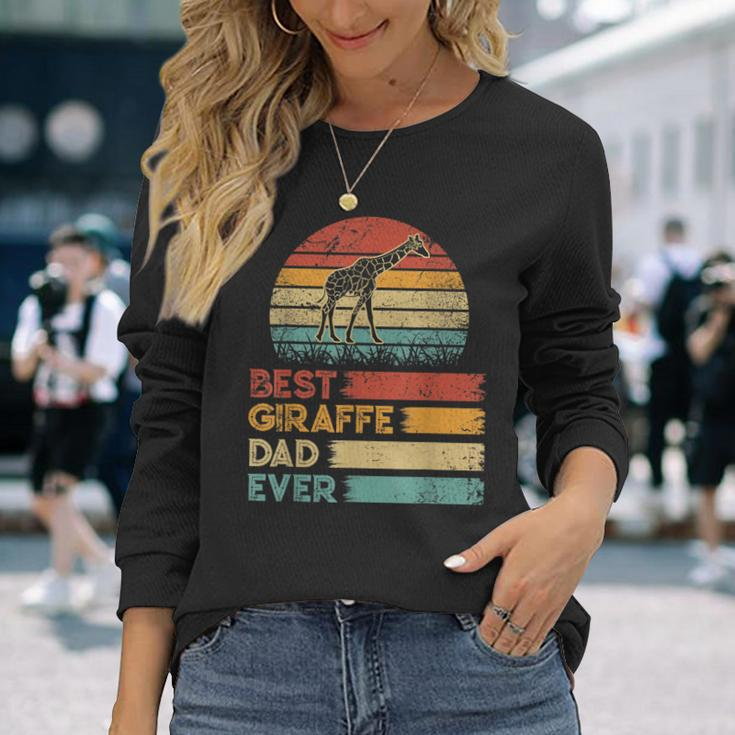 Retro Vintage Best Giraffe Dad Ever Animals Lover Long Sleeve T-Shirt Gifts for Her