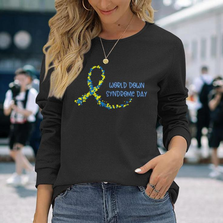 Ribbon World Down Syndrome Day V2 Long Sleeve T-Shirt T-Shirt Gifts for Her