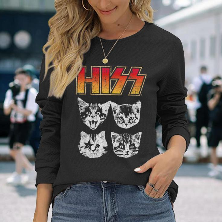 Hiss Cat Cats Kittens Rock Music Cat Lover Hiss Long Sleeve T-Shirt Gifts for Her