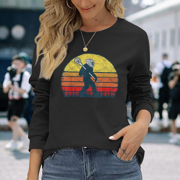Sasquatch Lax Bigfoot Lacrosse Vintage 80S Sunset Long Sleeve T-Shirt Gifts for Her