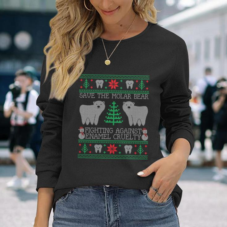 Save The Molar Bear Dental Dentist Ugly Christmas Sweaters Long Sleeve T-Shirt Gifts for Her