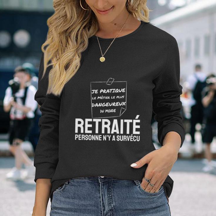 Schwarzes Langarmshirts für Rentner mit lustigem Spruch RETRAITE: Keiner überlebte Geschenke für Sie