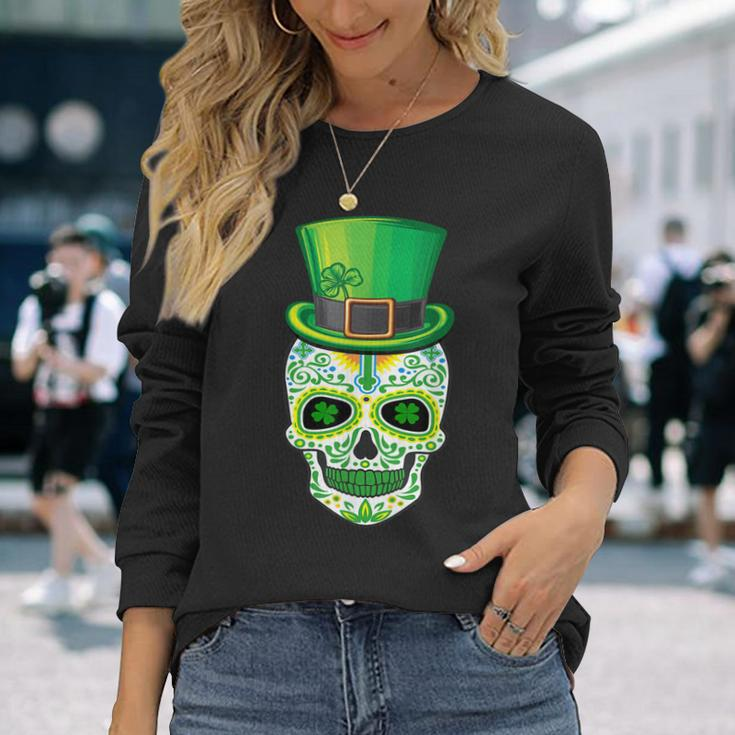 Skull St Patricks Day Irish Saint Patricks Day Of Dead V2 Long Sleeve T-Shirt Gifts for Her