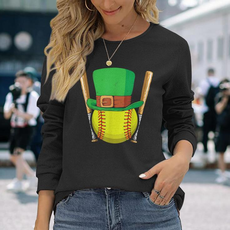Softball Player Sport St Patricks Saint Pattys Day Long Sleeve T-Shirt Gifts for Her
