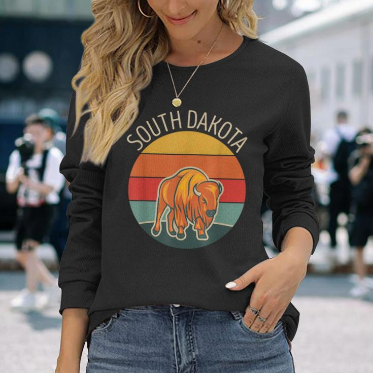 South Dakota Badlands Road Trip Buffalo Bison Vintage Long Sleeve T-Shirt Gifts for Her