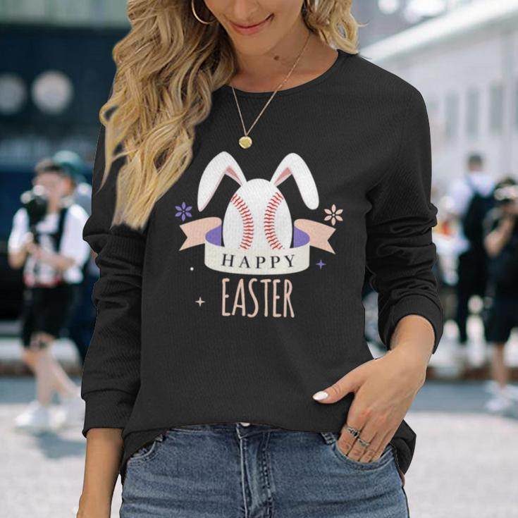 Sport Bunny Baseball Easter Day Egg Rabbit Baseball Ears Long Sleeve T-Shirt Gifts for Her
